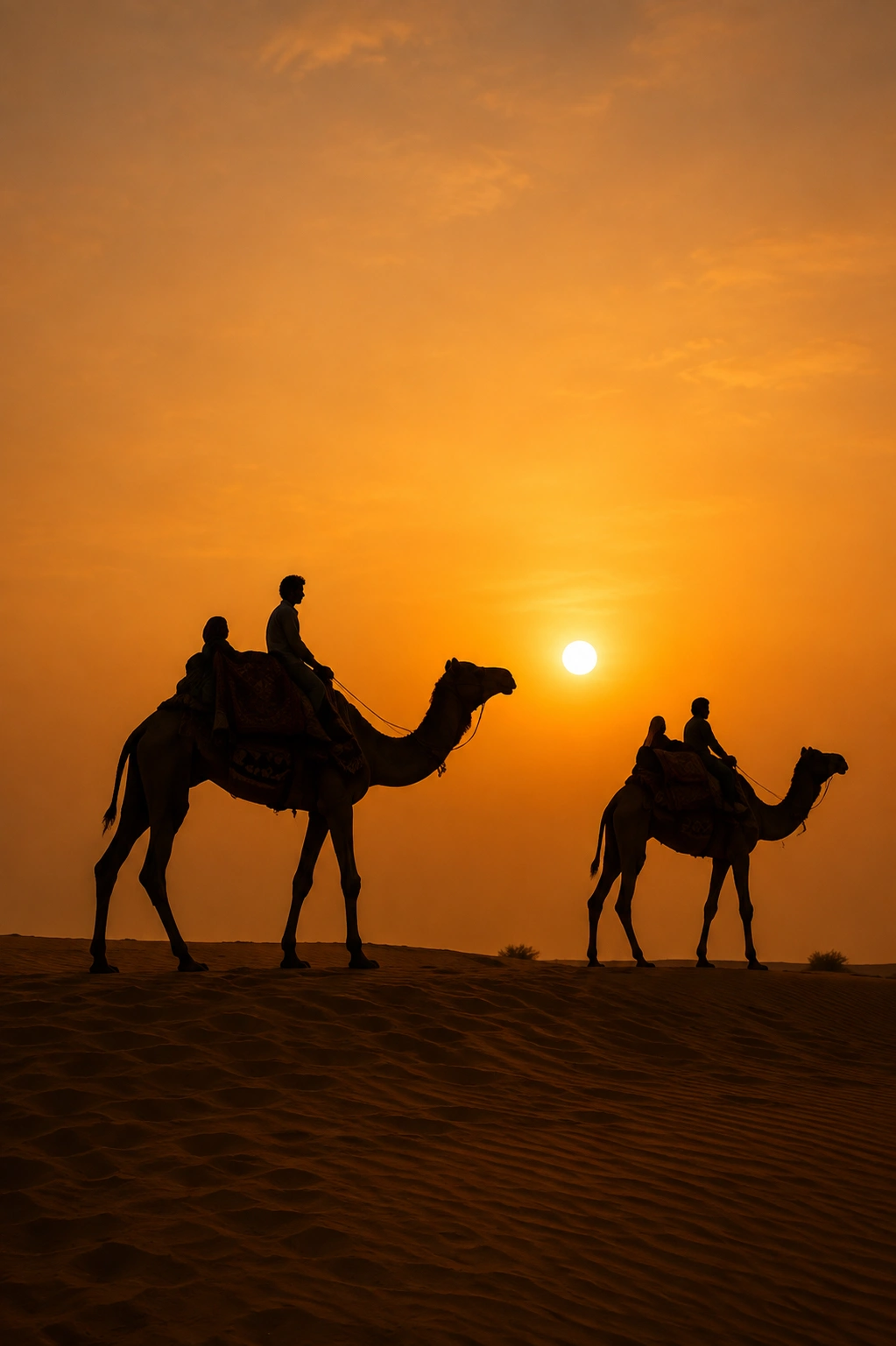 Camel safari on the sand dunes