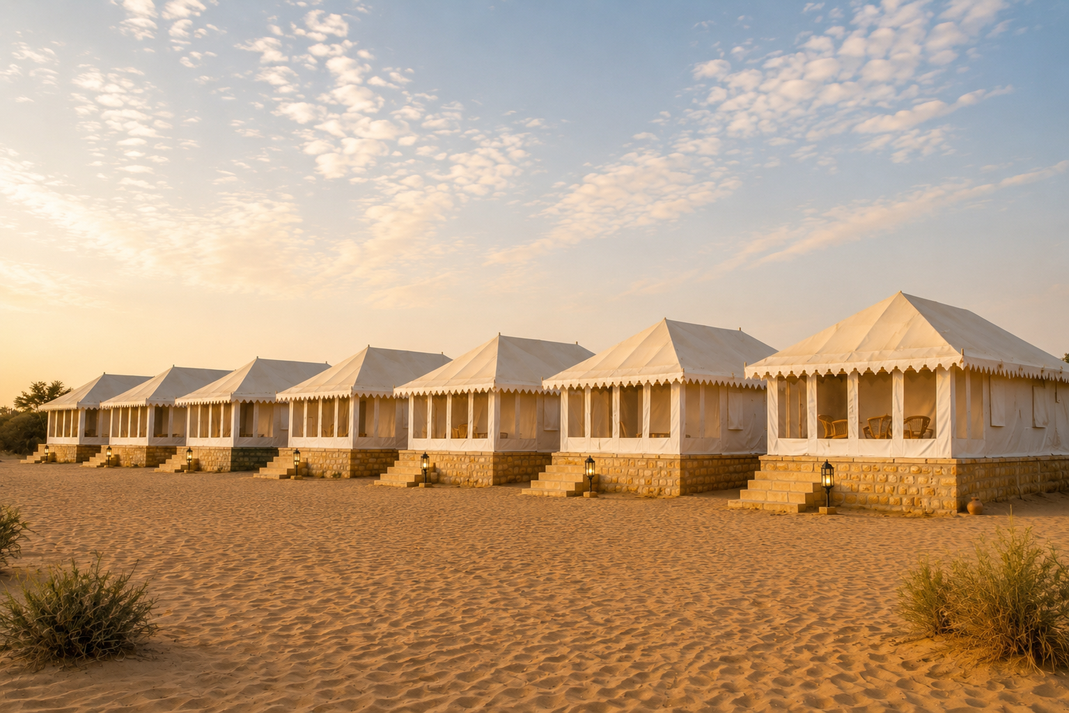 Sam Sand Dunes Camps tents among the Thar Desert dunes